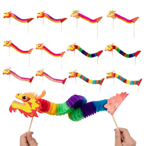 12 Pack Chinese Paper Dragon Decoration New Year Dragon Garland Banner Kids Craft DIY 3D Paper Chinese Dragon Festival Xmas Party Supplies
