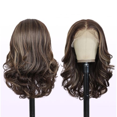 SISgrace 13×6 Pre Plucked HD Lace Front Wigs Pre Layered Body Wave Natural Hairline Synthetic Glueless Wigs for Women 18 Inch Tiny Knots Lace Bob Wigs (Brown Mix Dark Blond, 18 inches)