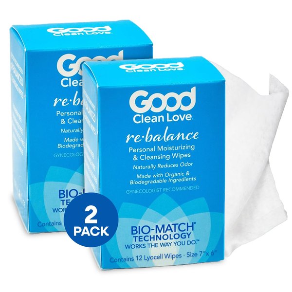 Good Clean Love Rebalance Feminine Wipes, Supports Vaginal Health Naturally & Reduces Odor, Moisturizing & Cleansing Hygiene Product Made with Aloe, pH-Balanced Feminine Wipes, 24 Biodegradable Wipes