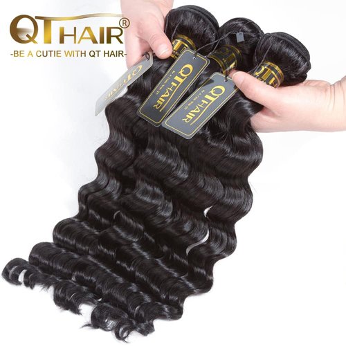 QTHAIR 14a Brazilian Loose Deep Wave Human Hair Wigs Bundles for All Women 10" 12" 14" Loose Deep Wave Human Hair Bundles Virgin Hair Extensions Loose Deep Curly Hair