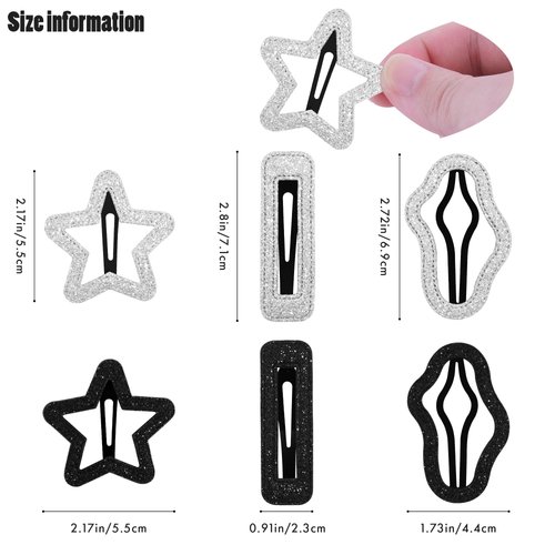 Snap Clips Cloud Hair Clips Snap Hair Barrettes Non Slip Star Hair Accessories Metal Hair Clips for Girls Women -12P-Sliver & Black