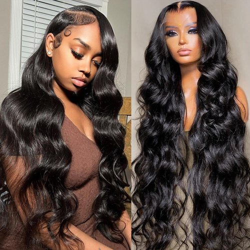 Turuwu 13x6 Body Wave Lace Front Wigs Human Hair 13x6 HD Transparent 180% Density Lace Front Wigs with Baby Hair Glueless Wigs for Black Women Natural Color 28 inch