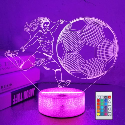 OkiyiD Soccer Stuff Gifts for Girls, Light Up Soccer 3D Illusion Lamp Night Light with 16 Colors Remote,Soccer Accessories Birthday Xmas Gifts for Best Friends Sister Sports Fan Lover