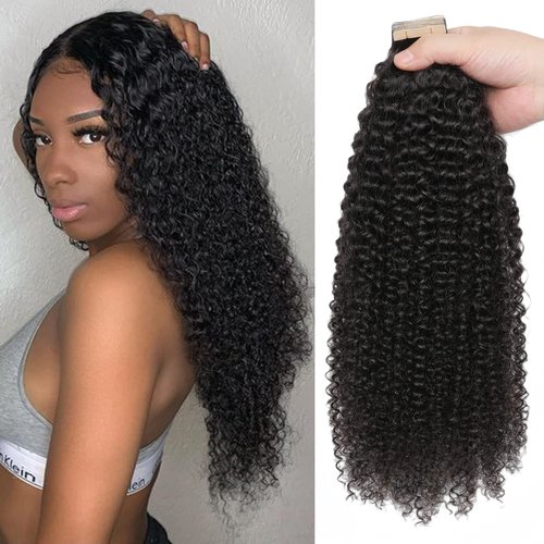 Hotlulana 60PCS Curly Tape in Hair Extensions Human Hair 3c 4a Kinky Curly Tape ins for Black Women Invisible Skin Weft Remy Human Hair Tape in Extensions 16 Inch 120g Natural Color
