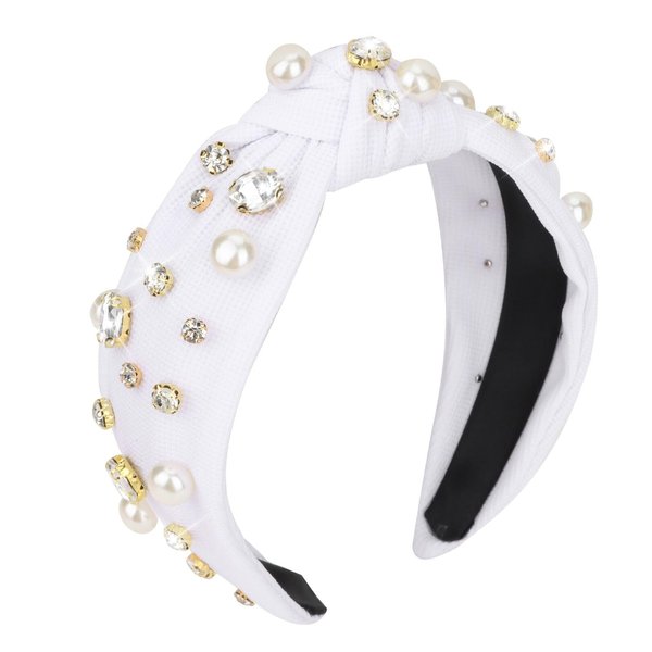 Amariver White Crystal Headbands for Women Pearl Rhinestone Head Band Top Knot Hairbands Comfortable Elastic Hair Band Bling Knotted Headband Fashion Hair Accessories for Women Girls