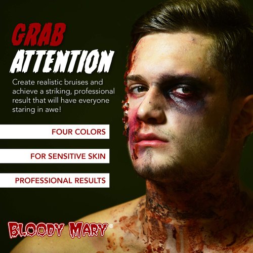 Bloody Mary, Special Effects Bruise Makeup Kit By Bloody Mary - Theatrical & Halloween Bruising Palette - SFX Fake Bruise Wheel For Fresh, Black, Blue, Old & Healing