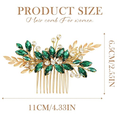 YBSHIN Bride Wedding Rhinestone Hair Comb Gold Leaf Hair Piece Crystal Bridal Hair Accessories for Women