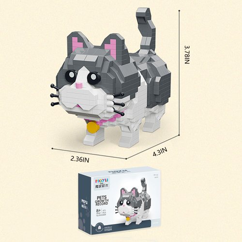 Pet Cute Gray Cat Building Sets, Micro Building Blocks Cats, Cute Animal Series Micro Mini Building Blocks Kit, Cat Mini Building Blocks for Boys & Girls (Cat - 673Pcs)