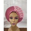 African Headtie Turban Nigerian Aso Oke Muslim Headwear Gele Head Wrap Sego Auto Gele Headties Already Made Women's Headband For Party (Pink)