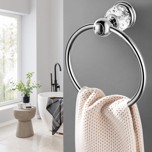 WINCASE Chrome Towel Ring, Bath Hand Towel Holder Crystal, Silver Towel Rack Wall Mounted