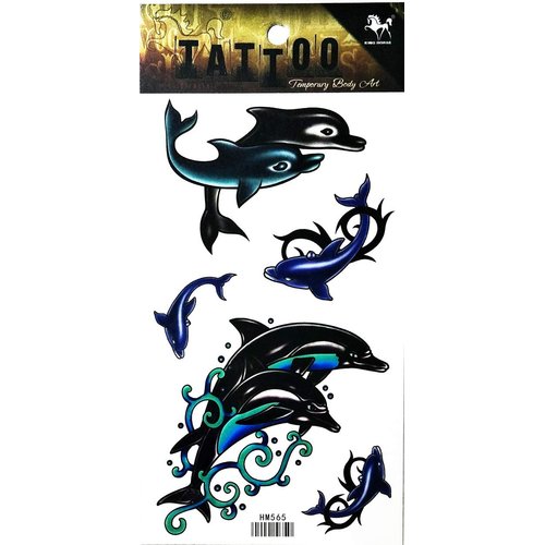 Tattoos 2 Sheets Cartoon Dolphin Sea animal Fake Temporary Tattoos Sticker Waterproof Sexy Body Art Men Women Child Tattoo Removable 3D Style Fashion Fantasy