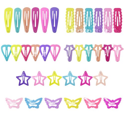 yueton 36PCS Sweet Candy Colors Hair Clips Snap Clips Cute Star Heart Wave Water Drops Butterfly ...