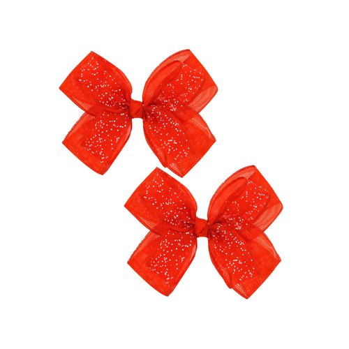 Tulle Bow Hair Clips for Baby Girls Hair Bow Women bow Clips Pin Bow Sparkle Hair Barrettes Accessories (Black and Red).(FJ77) (2 pcs Red)