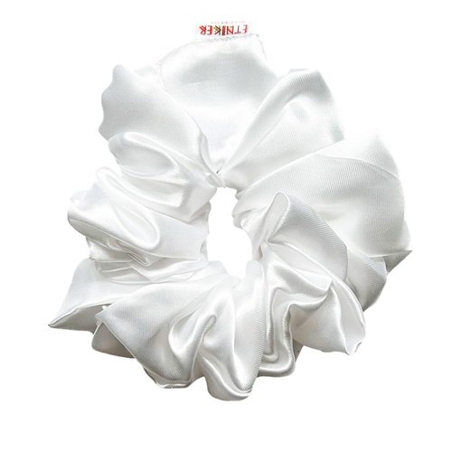Etniker Big Glossy Scrunchie for Curly Hair with Elastic Band. Silk Hair Ties for Frizz & Breakage Curly Hair, No Damage, Elastic Ponytail Holder. 1 Pack (White)
