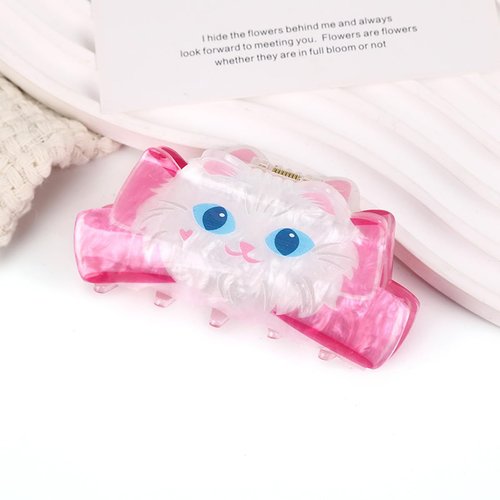 Pink Cat Shape Hair Claw Clip Vivid Kitty Non-Slip Cute Animal Hair Accessories 3.5" for Thin Hair Women Girls