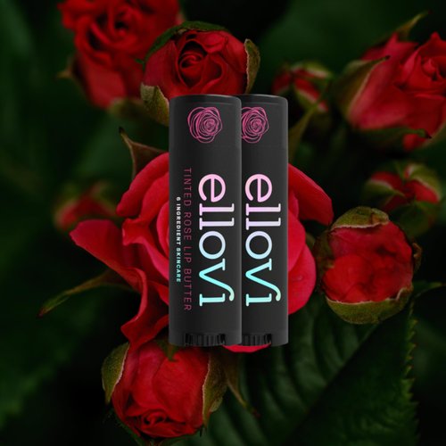 Ellovi Natural Lip Butter Lip Balm - Wild Rose Tinted - Pure Enough to Eat - Made With Just 6 Vegan Ingredients - Tinted Moisturizing Lip Care for All Day Hydration (2-Pack)