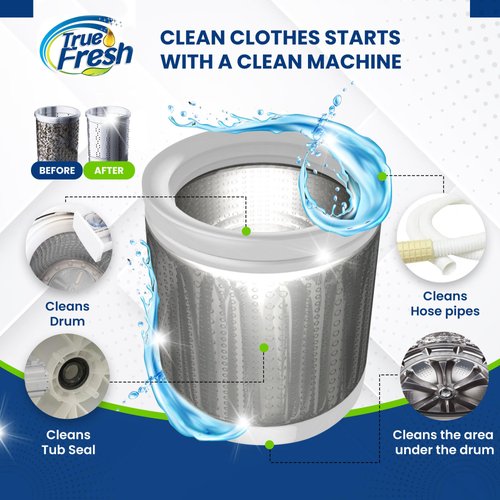 True Fresh Washing Machine Cleaner Tablets 25-Pack - Deep Cleaning Washer Cleaner Tablets for Top Loader, Front Load & HE - Cleans Drum, Tub seal & other Parts Descaler & septic safe