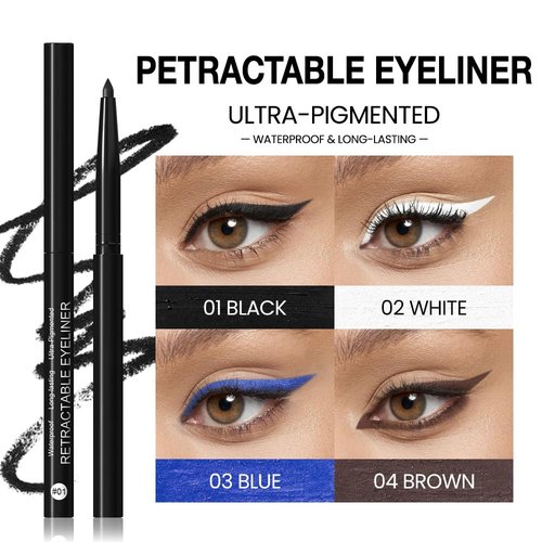 evpct 4Pcs Blue Brown Black White Gel Eyeliner Pencils Eye Face Paint Stick Lipstick, Eye Liner Waterproof Smudge Proof Halloween Makeup Set Colored Eyeliner Pen delineador de ojos contra el agua