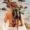 GORTIN Boho Feather Headband Gypsy Headpiece Headdress Bohemian Hippie Headbands Indian Festival Hair Band Adjust Long Feather Hair Accessories for Women and Girls (Black+Green)