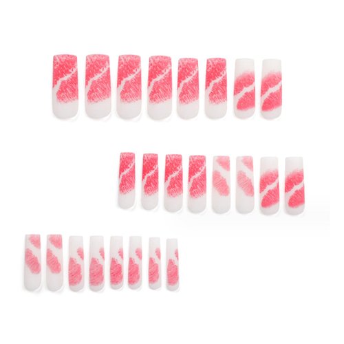 Hkanlre Matte Press on Nails Long Fake Nails Tips Full Cover Valentine's Day False Coffin Nails for Women and Girls 24PCS
