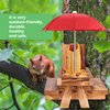 MIXXIDEA Wooden Squirrel Feeder Table with Umbrella, Squirrel Picnic Table for Outside, Brown Squirrel Feeder with Corn Cob Holder Cute Chipmunk Feeder (Red Umbrella)
