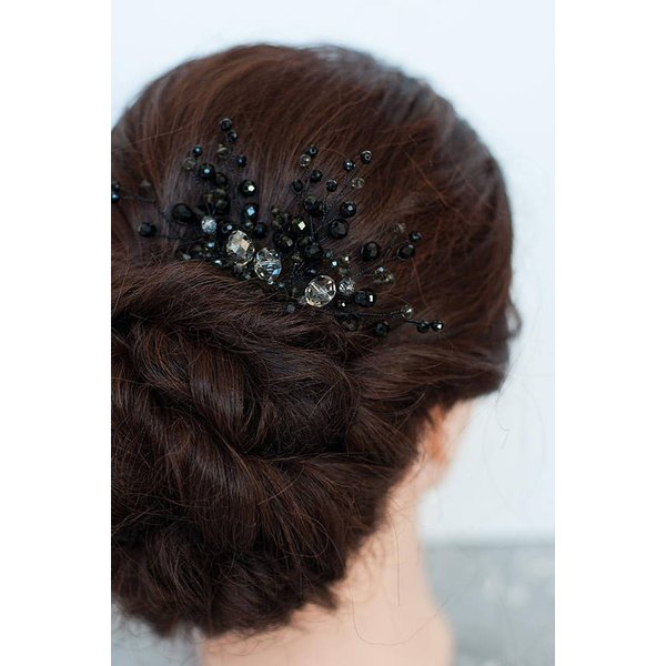 FXmimior Bridal Hair Accessories Black Hair Comb Gothic Wedding Hair Accessory Black Headpiece Evening Hair Adornment Prom Beaded Bridesmaid gift