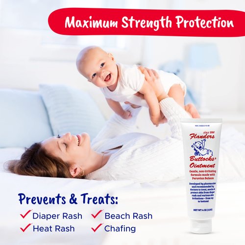 Flanders Buttocks Ointment | Diaper Rash Cream for Treatment and Prevention | Pharmacist Developed for Diaper Rash, Heat Rash and Chafing in Infants to Adults | Instant Relief | 4oz Tube