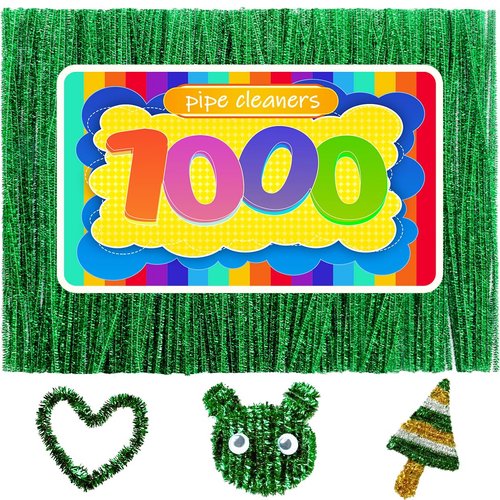 GAGANIU 1000pcs Pipe Cleaners, Pipe Cleaners for Crafts, Craft Supplies Multicolor Chenille Stems for Art&Craft Christmas DIY Projects(Green Glitter)