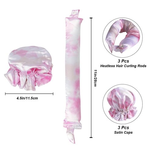 NuAngela Hair Rollers Heatless Curling Set,6Pcs Satin Heatless Hair Curlers,Heatless Curling Rod Headband,Hair Roller Heatless Curls with Cap for All Hair Types,No Heat Curling (Tie-dye Pink)