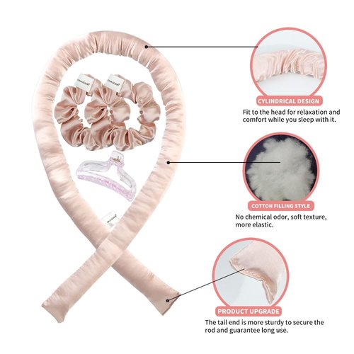 Heatless Hair Curler, Heatless Curling Rod Satin Heatless Curls Heatless Curler No Heat Curls Heatless Hair Curler Overnight Curls Satin Heatless Curling Set Heatless Headband Curler Pink