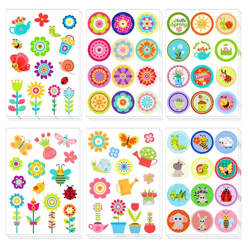 18 Sheets Spring Flowers Stickers, Cute Flower Stickers for Kids Easter Sticker Garden Stickers Animal Nature Stickers Spring Party Decorations for Water Bottle Laptop Crafts Envelopes