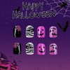 24Pcs Halloween Press On Nails Short Square Fake Nails Acrylic Nails Press Ons Purple False Nails With Mummy Bat Spider Designs Full Cover Glue On Nails Halloween Stick On Nails For Women