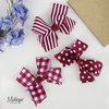 Hair Bow with Striped Grosgrain Ribbon, 6 inch Hairbow (Wine)