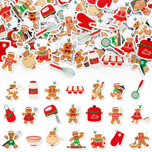 JarThenaAMCS 300Pcs Christmas Foam Stickers Cooking Gingerbread Man Decals Colorful Self-Adhesive Stickers for Xmas Winter Art Craft Card Decor Party Supplies