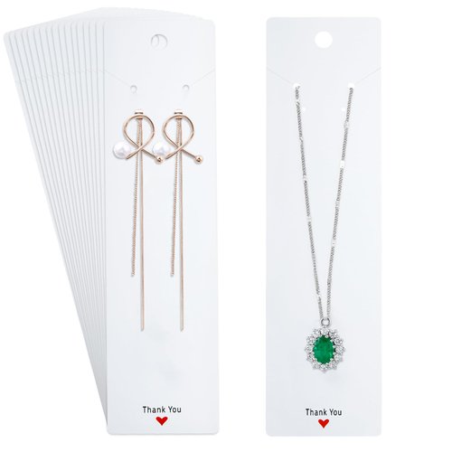 G2PLUS 100PCS White Necklace Display Cards,2.16'' x 8.27'' Earring Display Cards,Thank You Necklace Cards Hanging Tags, Earring Card Holders for Selling, Handmade Earrings, Jewelries Packing