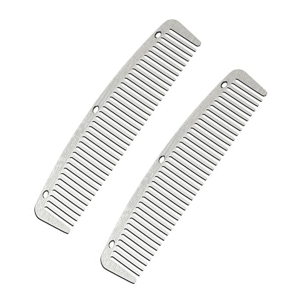 Dolmifapro 2 Pcs Metal Pocket Combs, Small Comb for Men Women, Mustache Beard Comb for Men, Stainless Steel Beard Comb, Travel Comb，Easy Take, Wood Grain Design