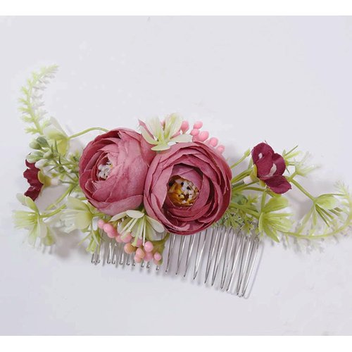 MAFELOE Artificial Flower Bridal Hair Comb, Wedding Hair Side Comb, Hair Accessories for Women and Girls-Retro Deep Pink