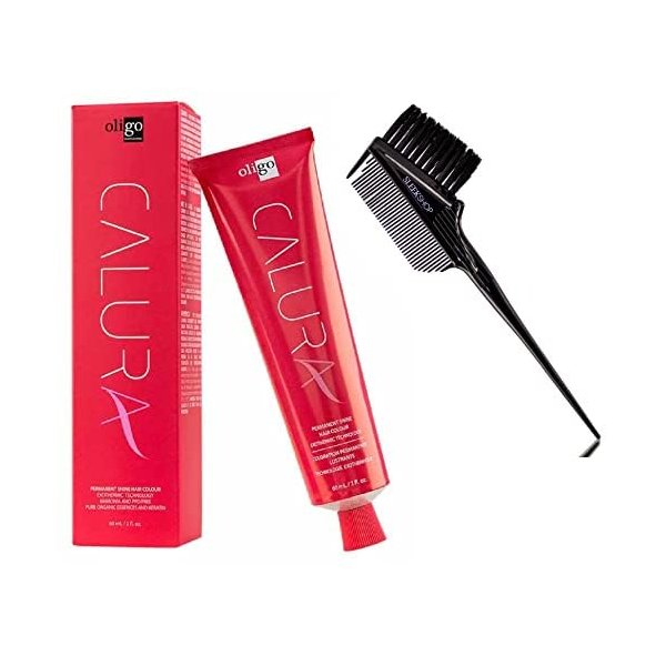 Kuss Comb + OIigo CALURA Permanent Shine Hair Colour Dye, Ammonia-Free Haircolor, PPD-Free Hair Color (w/Sleek 3-in-1 Comb & Brush) (9 / 9N - Neutral)