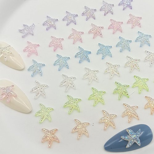 50pcs Starfish Nail Charms Fresh Summer Colorful Starfish Nail Art Charms Cute Mini Starfish Resin Nail Rhinestones Summer Beach Nails Supplies for Women Girls Pentagonal Shape Nail Accessories