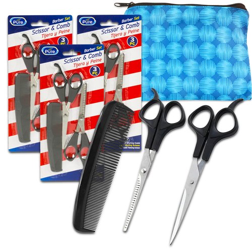 Hair Scissors Blending Shears Hair Cut Set - 3 Sets Bundle with 5.5" Barber Scissors, 5.5" Thinning Shears, More | Haircutting Tools