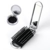 2-Piece Travel Hair Brush Mini Hair Brush Folding Hair Brush Kit Foldable Round Hair brush Portable Compact Makeup Hairbrush Case Suitable for Women Travel Portable Comb Mirror Box