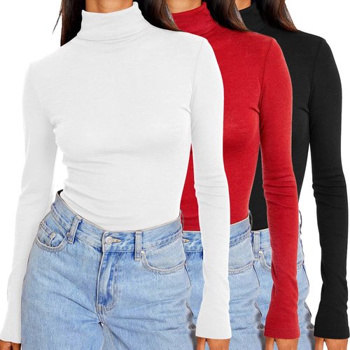 SUNBS Womens 3 Piece Turtleneck Underscrub Long Sleeve Shirts Fall Outfits 2023 Basic Layering Loose Fit Winter Thermal Underwear Tops