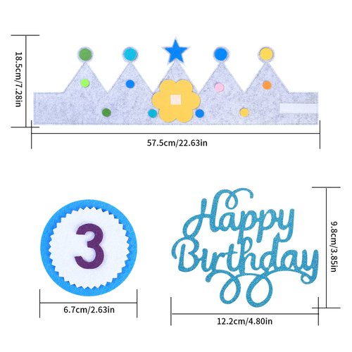 HexinYigjly Children's birthday crowns, changeable numbers 0-9, 3D stickers, fabric crown gifts for boys and girls, party decorations (blue)