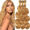 Wahairse Human Hair Bundles 12 14 16 Inch Body Wave Bundles 27# Color Human Hair Unprocessed Brazilian Virgin Human Hair 3 Bundles Quick Weave Human Hair Extensions(27# Body Wave, 12 14 16)