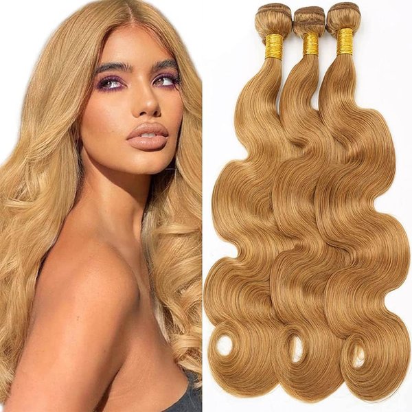 Wahairse Human Hair Bundles 12 14 16 Inch Body Wave Bundles 27# Color Human Hair Unprocessed Brazilian Virgin Human Hair 3 Bundles Quick Weave Human Hair Extensions(27# Body Wave, 12 14 16)