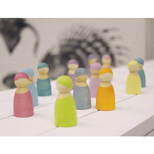 moderngenic Rainbow '7 Friends' Set of Wooden Sorting & Matching Rainbow Peg Dolls with Round Tray