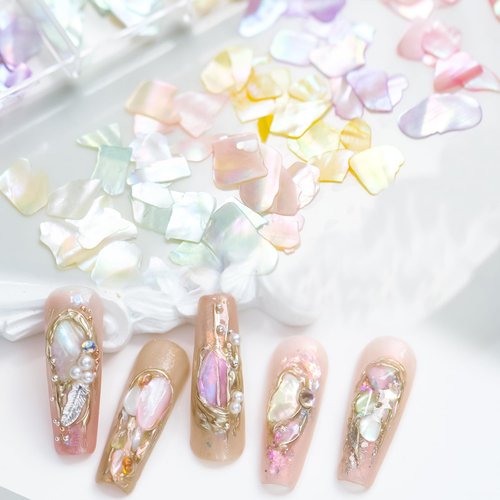 Seashell Slices, 3D Nail Art Glitter Sequins Irregular Thin Flakes Nail Design 12 Mix Colors Shell Slices Decoration UV Gel Shiny Accessories Mermaid DIY Acrylic Nails Supplies for Women Girls