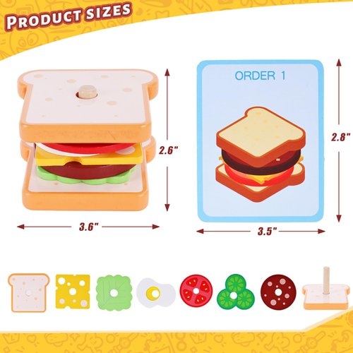 LovesTown Wooden Stacking Toys, Sandwich Stacking Toys Montessori Toys for Kids Educational Preschool Learning Toys for Boys Girls Birthday Gifts