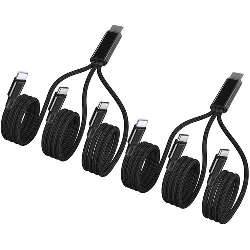 4FT 2Pack USB C to Multi Type C Splitter Cable,3 in 1 Multi Charging Cable Black Nylon Cord,USB C to 2xUSB C+ Lightnning Port Compatible with Apple i-Phone 15,iPad Pro/Air,Sam-Sung S24,Moto,Google