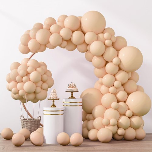 RUBFAC 129pcs Nude Balloons Different Sizes 18 12 10 5 Inch Beige Balloons Apricot Balloon Garland Arch for Party Decoration Gender Reveal Graduation Wedding Anniversary Baby Shower Party Supplies